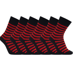iZ Sock 6pak stribede bambusstrømper i sort og rød