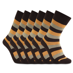 iZ Sock 6pak bambusstrømper med tykke striber i orange og brun